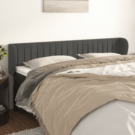 Tăblie de pat cu aripioare gri închis 183x23x78/88 cm catifea
