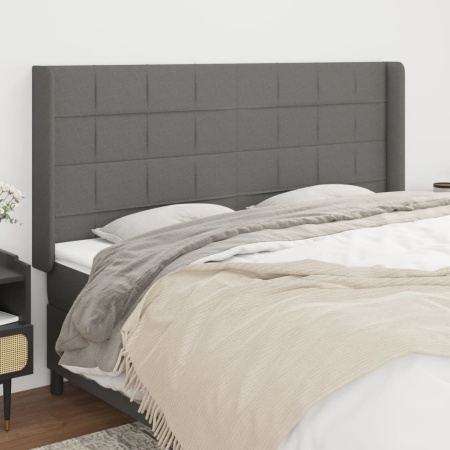 Tăblie de pat cu aripioare gri închis 203x16x118/128 cm textil