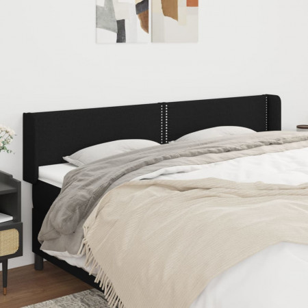 Tăblie de pat cu aripioare negru 163x16x78/88 cm textil