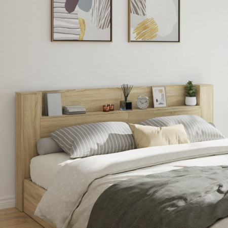 Tăblie de pat cu dulap și LED, stejar sonoma, 220x16,5x103,5 cm