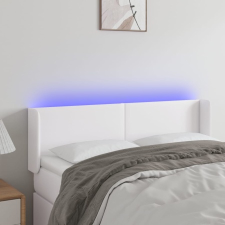 Tăblie de pat cu LED, alb, 147x16x78/88 cm, piele ecologică