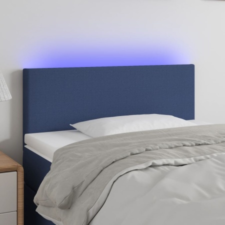 Tăblie de pat cu LED, albastru, 100x5x78/88 cm, textil