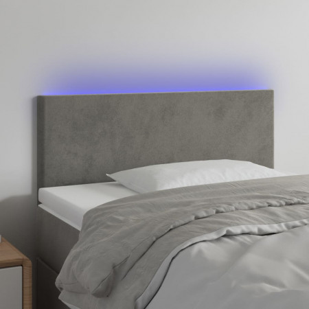 Tăblie de pat cu LED, gri deschis, 100x5x78/88 cm, catifea