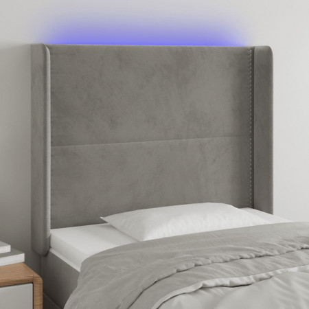 Tăblie de pat cu LED, gri deschis, 103x16x118/128 cm, catifea