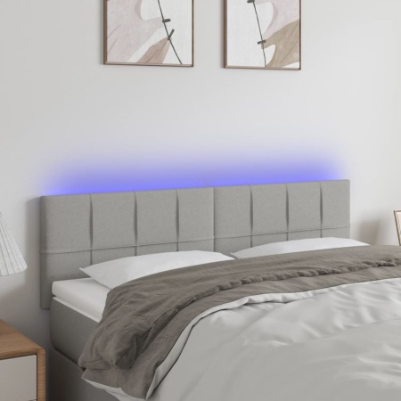 Tăblie de pat cu LED, gri deschis, 144x5x78/88 cm, textil