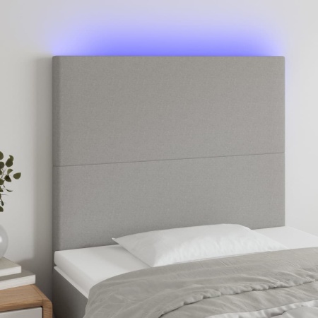 Tăblie de pat cu LED, gri deschis, 80x5x118/128 cm, textil