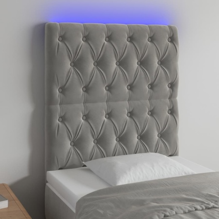 Tăblie de pat cu LED, gri deschis, 80x7x118/128 cm, catifea