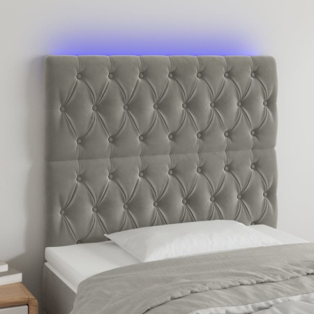 Tăblie de pat cu LED, gri deschis, 90x7x118/128 cm, catifea