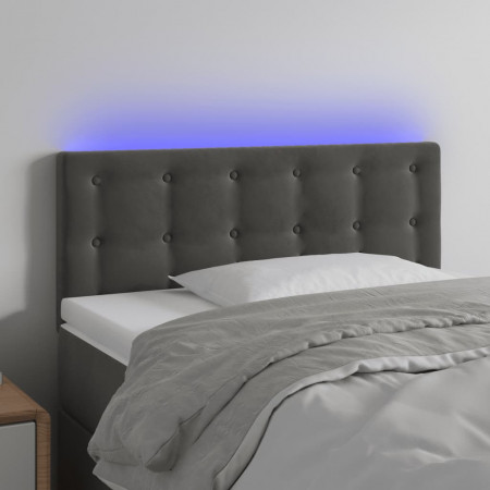 Tăblie de pat cu LED, gri închis, 100x5x78/88 cm, catifea