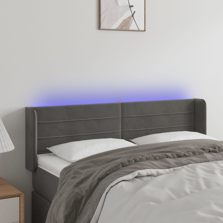 Tăblie de pat cu LED, gri închis, 147x16x78/88 cm, catifea
