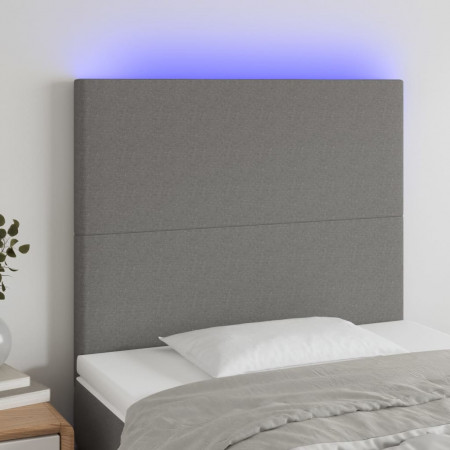 Tăblie de pat cu LED, gri închis, 90x5x118/128 cm, textil
