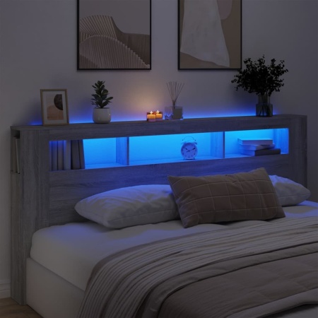 Tăblie de pat cu LED, gri sonoma, 220x18,5x103,5 cm, lemn