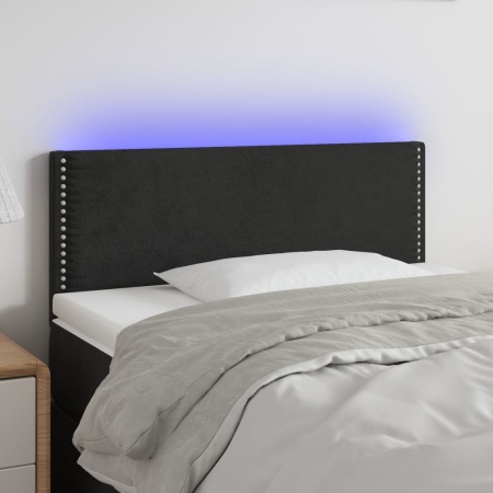 Tăblie de pat cu LED, negru, 100x5x78/88 cm, catifea