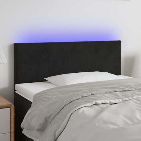 Tăblie de pat cu LED, negru, 100x5x78/88 cm, catifea