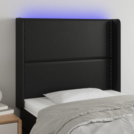 Tăblie de pat cu LED, negru, 103x16x118/128 cm, piele ecologică - Img 1