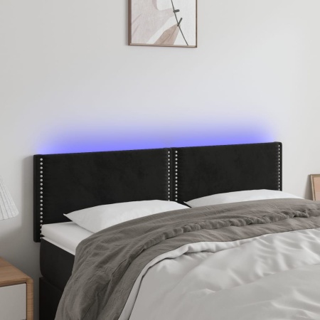 Tăblie de pat cu LED, negru, 144x5x78/88 cm, catifea