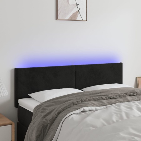 Tăblie de pat cu LED, negru, 144x5x78/88 cm, catifea