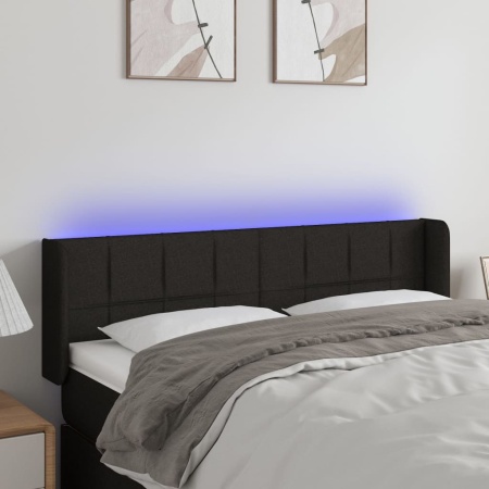 Tăblie de pat cu LED, negru, 147x16x78/88 cm, textil