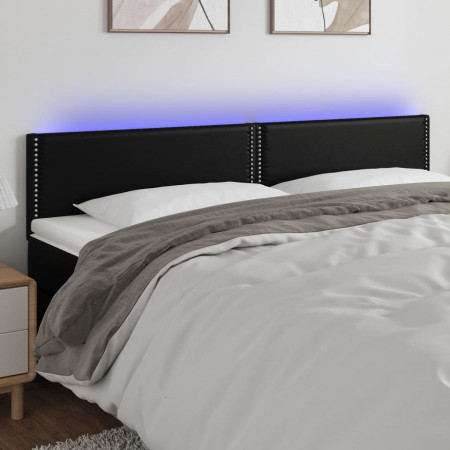Tăblie de pat cu LED, negru, 200x5x78/88 cm, piele ecologică - Img 1