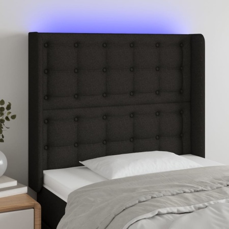 Tăblie de pat cu LED, negru, 83x16x118/128 cm, textil