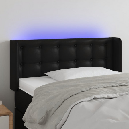 Tăblie de pat cu LED, negru, 83x16x78/88 cm, piele ecologică