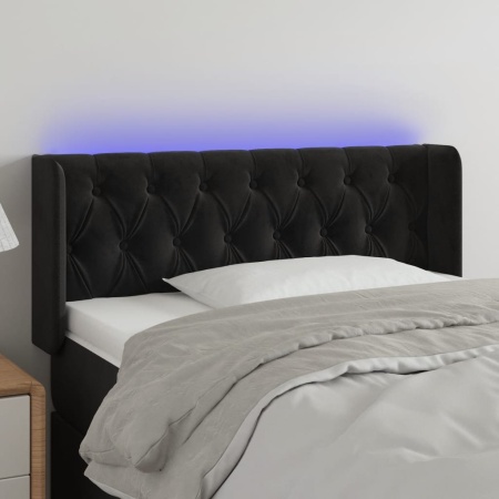 Tăblie de pat cu LED, negru, 93x16x78/88 cm, catifea