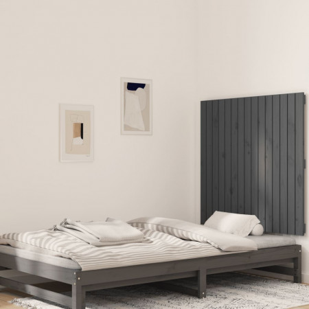 Tăblie de pat pentru perete, gri, 95,5x3x90 cm, lemn masiv pin
