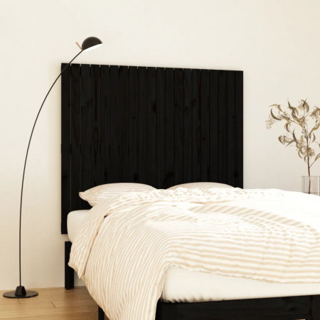 Tăblie de pat pentru perete negru 127,5x3x110 cm lemn masiv pin