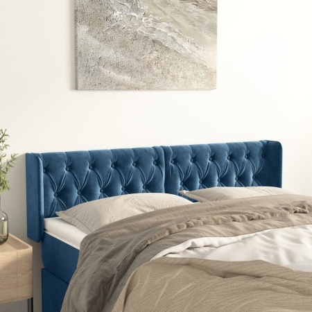 Tăblie pat cu aripioare albastru închis 163x16x78/88 cm catifea