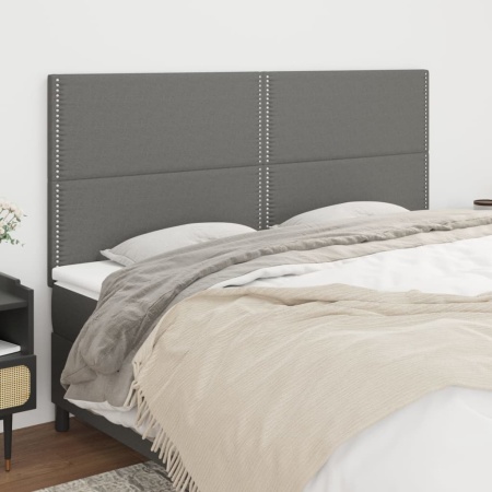 Tăblii de pat, 4 buc, gri închis, 100x5x78/88 cm, textil