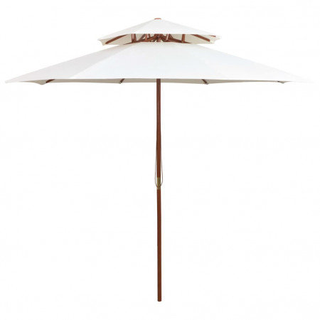 Umbrelă de soare dublă, 270x270 cm, stâlp de lemn, alb crem - Img 1