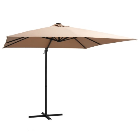 Umbrelă în consolă cu LED, stâlp din oțel, taupe, 250x250 cm