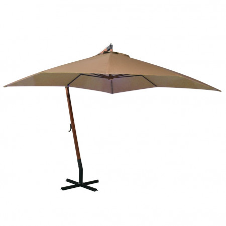 Umbrelă suspendată cu stâlp gri taupe 3x3 m lemn masiv de brad - Img 1