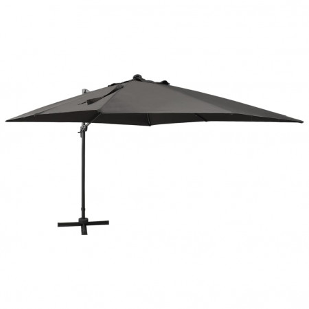 Umbrelă suspendată cu stâlp și LED-uri, antracit, 300 cm