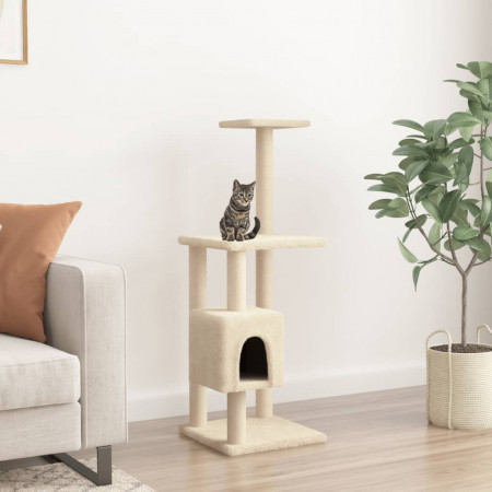 Ansamblu pisici cu stâlpi din funie de sisal, crem, 104 cm