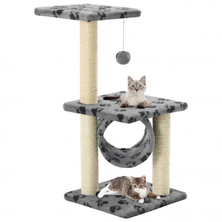 Ansamblu pisici cu stâlpi funie sisal gri 65 cm imprimeu lăbuțe