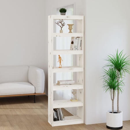 Bibliotecă/Separator cameră alb 60x30x199,5 cm lemn masiv pin