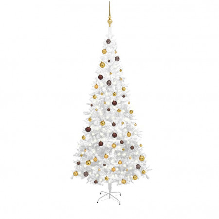 Brad de Crăciun pre-iluminat cu set globuri, alb, 240 cm, L