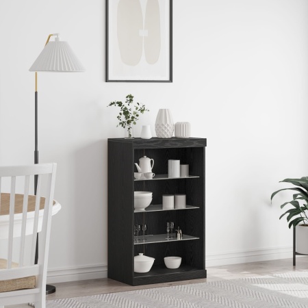 Bufet cu Lumini LED Stejar Negru 60,5x37x100 cm