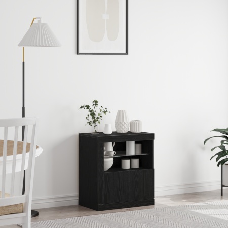 Bufet cu lumini LED Stejar negru 60,5x37x67 cm