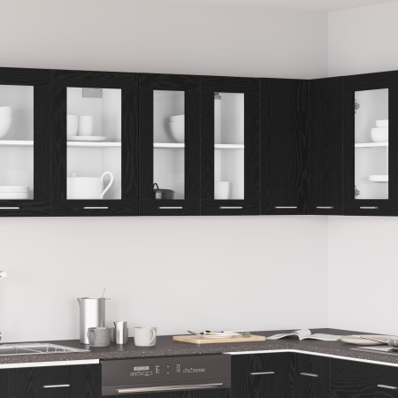 Cabinet de sticlă suspendat în stejar negru - 60x31x60 cm