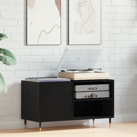 Cabinet pentru discuri Negru Stejar 84,5x38x48 cm Lemn prelucrat