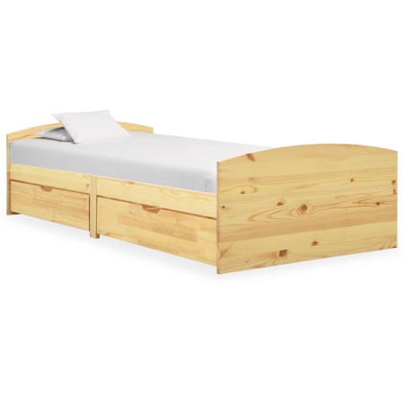 Cadru de pat cu 2 sertare, 90 x 200 cm, lemn masiv de pin