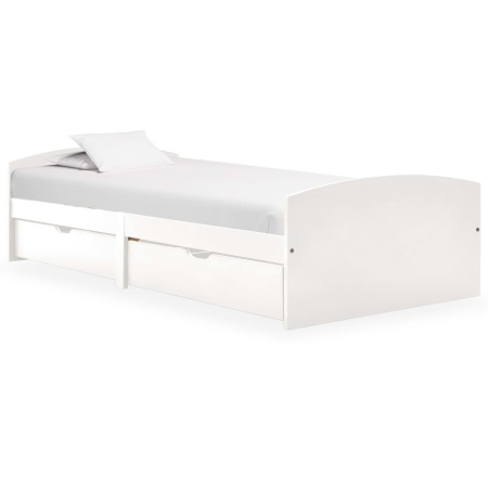 Cadru de pat cu 2 sertare, alb, 90 x 200 cm, lemn masiv de pin