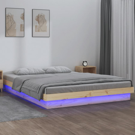 Cadru de pat cu LED, 140x190 cm, lemn masiv