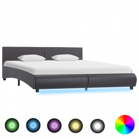 Cadru de pat cu LED, gri, 180 x 200 cm, piele artificială - Img 1