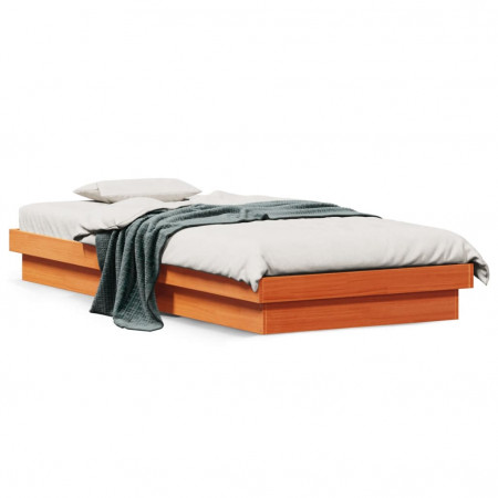 Cadru de pat cu LED, maro ceruit, 100x200 cm, lemn masiv de pin
