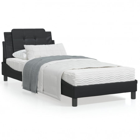 Cadru de pat cu lumini LED, negru, 100x200 cm, piele ecologică