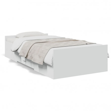 Cadru de pat cu sertare, alb, 75x190 cm, lemn prelucrat