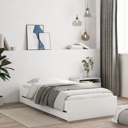 Cadru de pat cu sertare, alb, 90x190 cm, lemn prelucrat